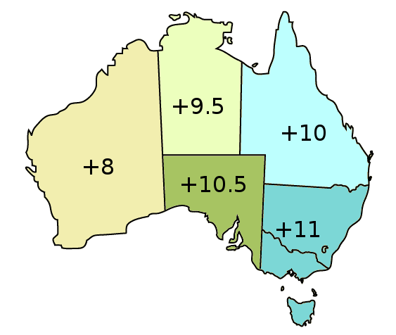 Australian time zones map