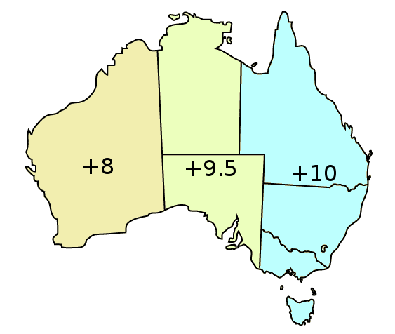 Australian time zones map