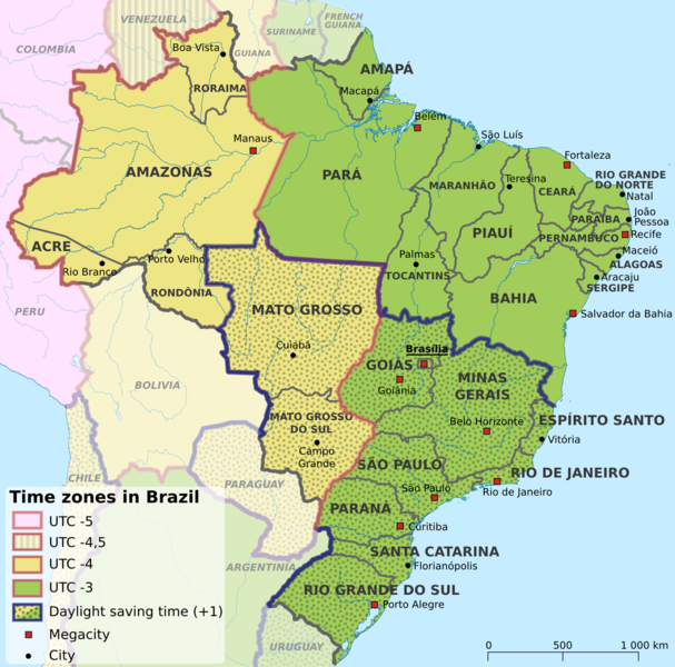 Brazil time zones map